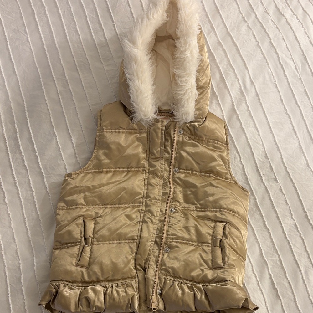 Gymboree Tan Vest with Faux Fur Trim